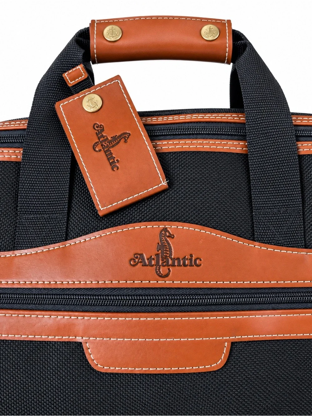 Canvas Travel Tote in Navy with Tan Leather Trim